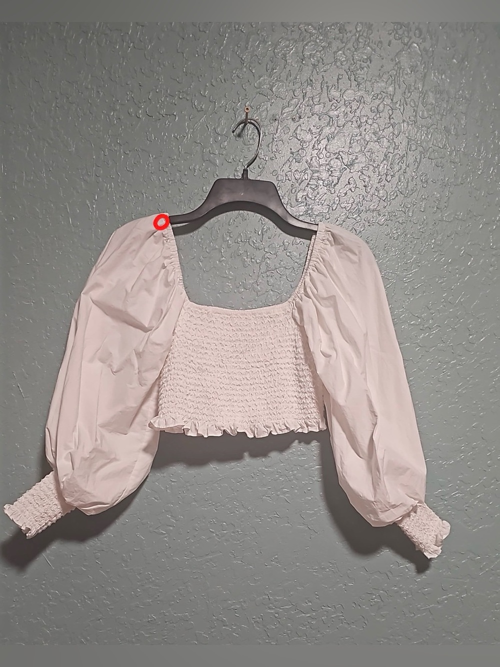 Farm Rio White Smocked Puff Sleeve Crop Top Size S - Picture 15 of 16